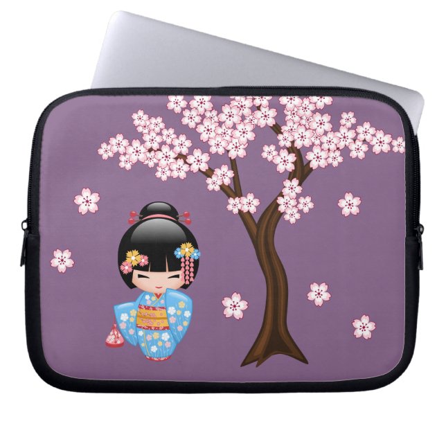 Maiko Kokeshi Doll - Blue Kimono Geisha Girl Laptopschutzhülle (Vorderseite)