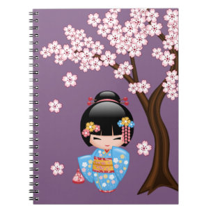Maiko Kokeshi Doll - Blue Kimono Geisha Girl Notizblock
