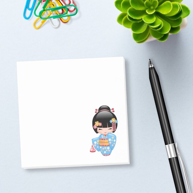Maiko Kokeshi Doll - Blue Kimono Geisha Girl Post-it Klebezettel (Von Creator hochgeladen)