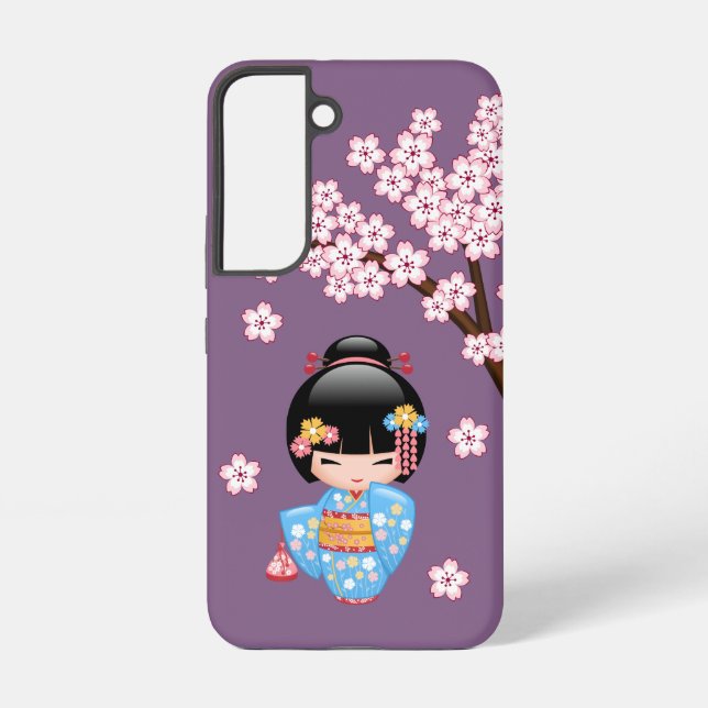 Maiko Kokeshi Doll - Blue Kimono Geisha Girl Samsung Galaxy Hülle (Rückseite)