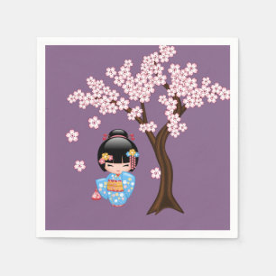 Maiko Kokeshi Doll - Blue Kimono Geisha Girl Serviette