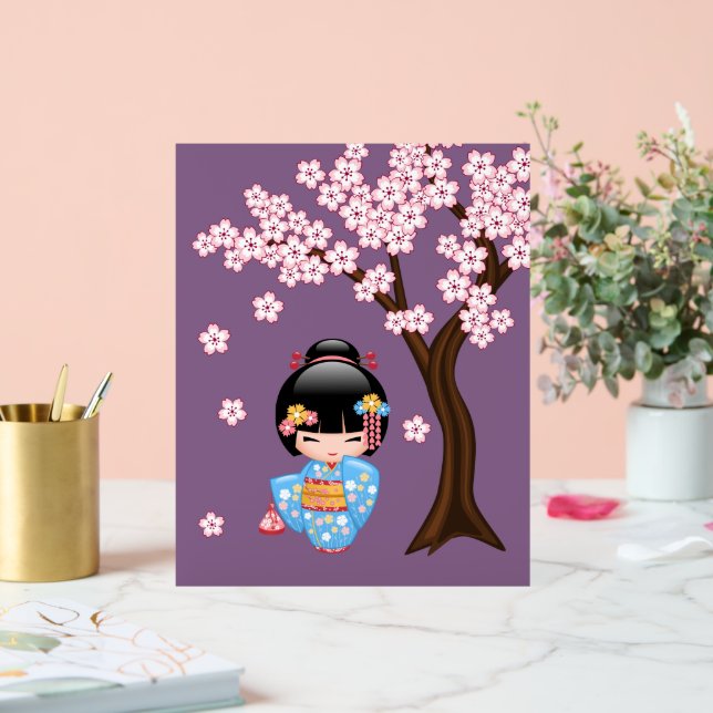 Maiko Kokeshi Doll Niedlich Geisha Girl Lila Acrylschild (Hochzeit)