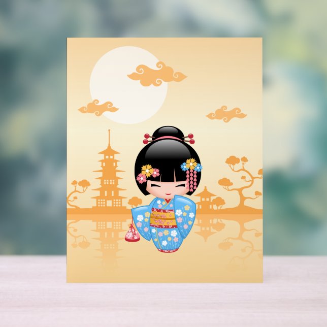 Maiko Kokeshi Doll Niedlich Geisha Girl Yellow Acrylschild (Neutral)