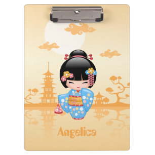 Maiko Kokeshi Doll Niedlich Geisha Girl Yellow Klemmbrett