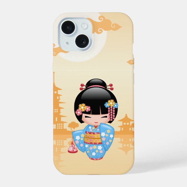 Maiko Kokeshi Doll - Niedliches japanisches Geisha iPhone 15 Hülle (Rückseite)