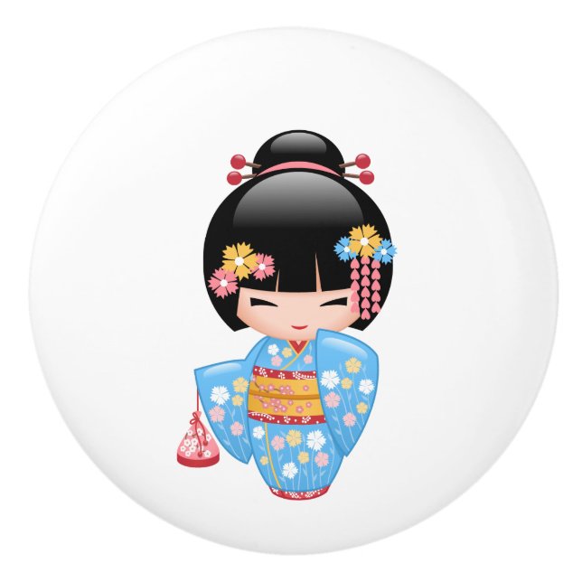 Maiko Kokeshi Doll - Niedliches japanisches Geisha Keramikknauf (Vorderseite)