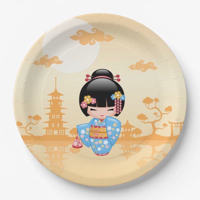 Maiko Kokeshi Doll - Niedliches japanisches Geisha Pappteller (Vorderseite)