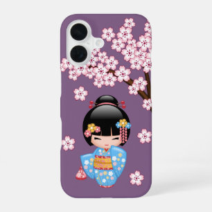 Maiko Kokeshi-Puppe - Geisha-Mädchen im blauen Kim iPhone 16 Hülle