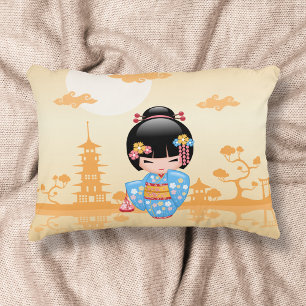 Maiko Kokeshi Puppe Süße Geisha Mädchen Gelb Dekokissen