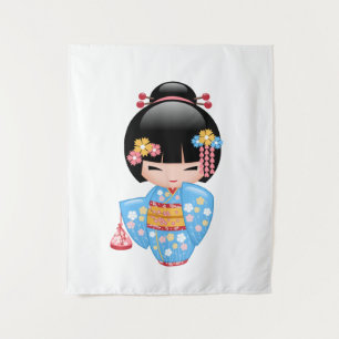 Maiko Kokeshi-Puppe - Süßes japanisches Geisha-Mäd Wandteppich