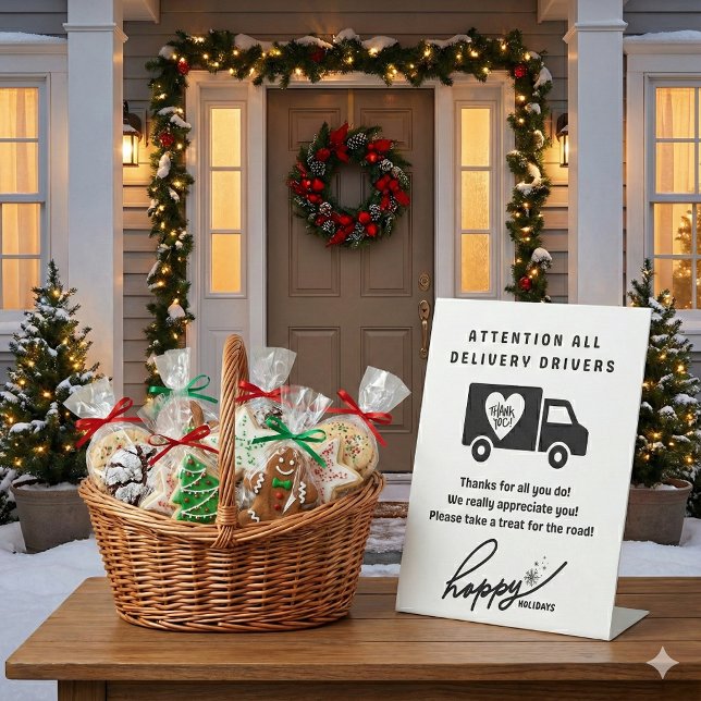 Mail Lieferung Weihnachtsfeiertag Leckerei Fußzeic Sockelschild (Thank your delivery drivers this holiday with this thank you sign! )