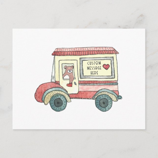 Mail Truck Bear Custom Message Feiertagspostkarte (Vorderseite)