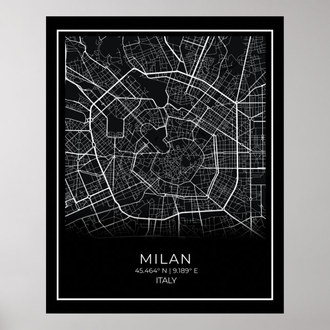 Mailand City Map - Mailand Black Map Poster (Vorne)
