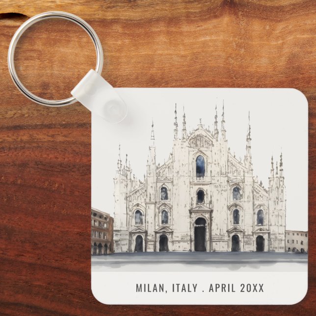 Mailand Kathedrale Italien Wasserfarbe Italien Rei Schlüsselanhänger (Vorderseite)