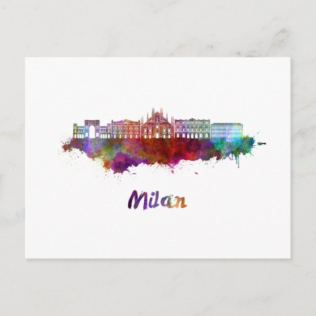 Mailand V2 skyline im Watercolor Postkarte (Vorderseite)