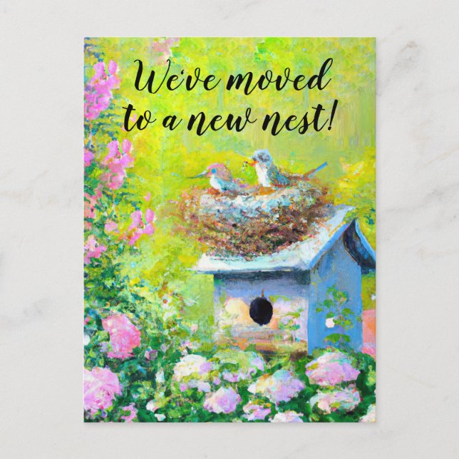 Mailbox Bird Nest Neue Zuhause Moving Ankündigung Postkarte (Vorderseite)