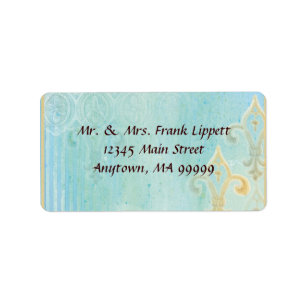 Mailing Labels - Fleur di Lys Damask 2 Blau Adressaufkleber