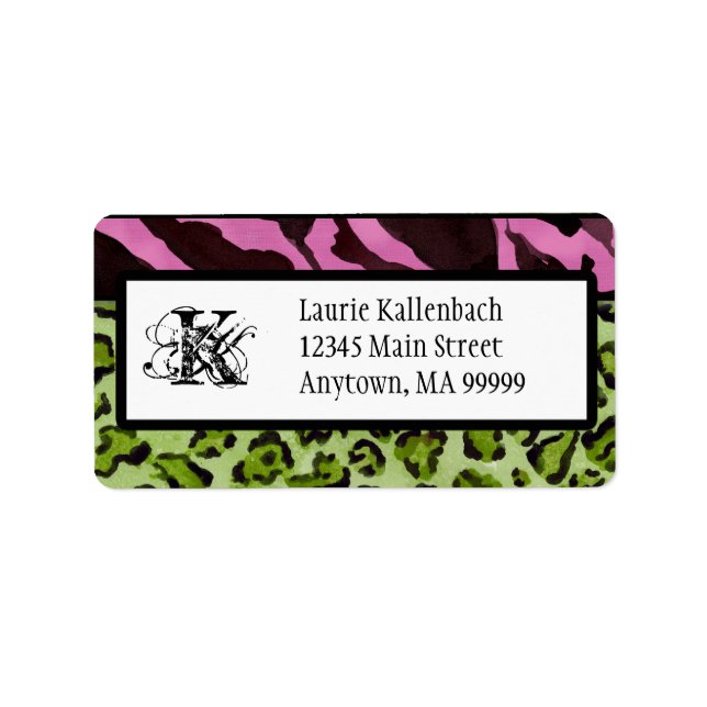 Mailing Labels - Zebra 'n Leopard Mit Monogramm Adressaufkleber (Vorne)