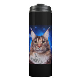 Main Coon Cat Blue Background Stars Thermosbecher