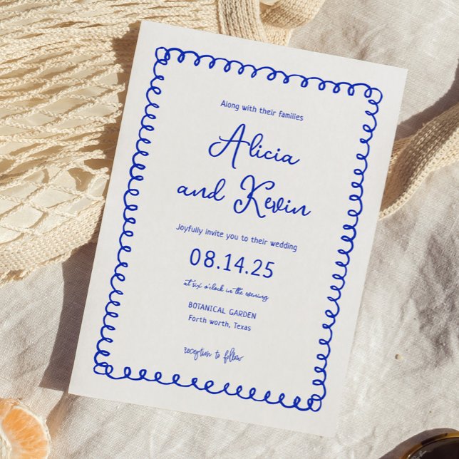 Main dessinée Français Blue Wedding Invitations (Créateur téléchargé)