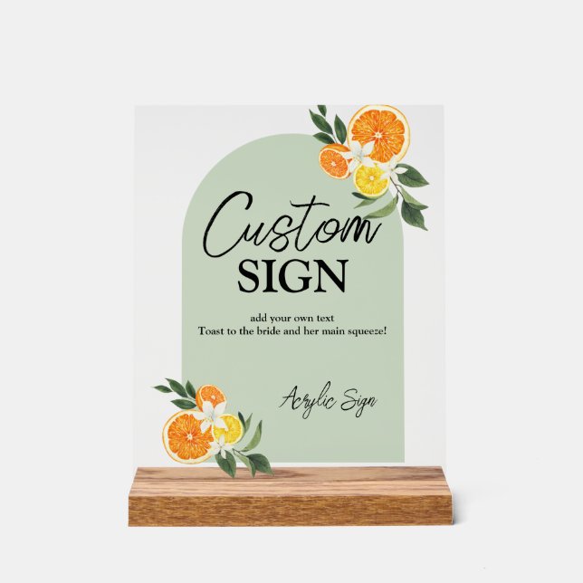 Main Squeeze Citrus Bridal Shower Custom Bar Text Acrylschild (Vorderseite)