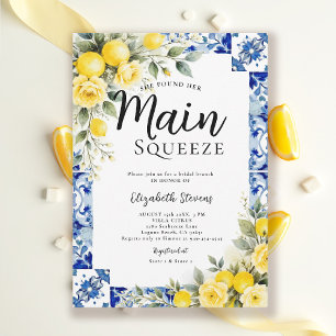 Main Squeeze Lemon Blue Fliesen Blumen Brautparty Einladung