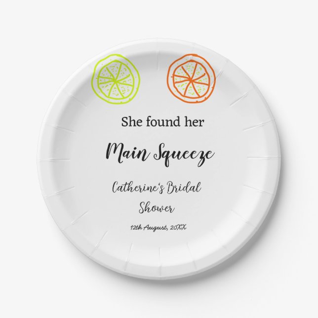 Main Squeeze lemon citrus bridal shower add name d Pappteller (Vorderseite)