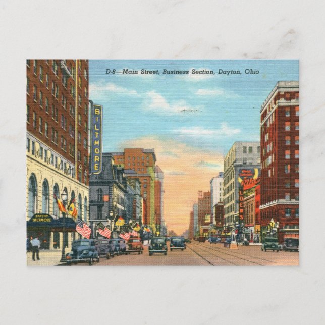 Main St., Dayton, Ohio Vintag Postkarte (Vorderseite)