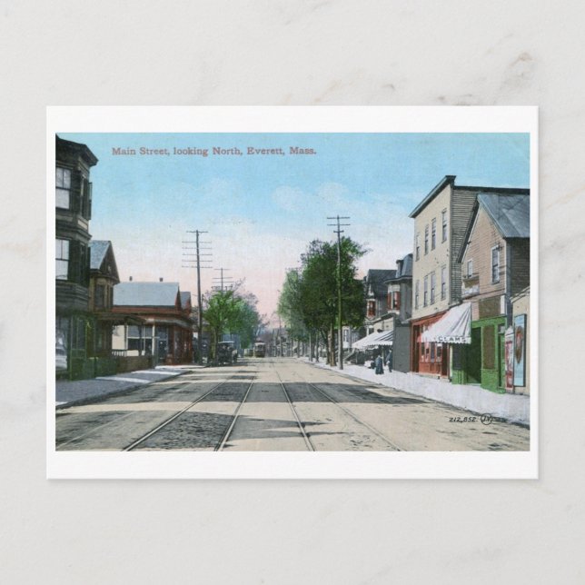 Main St., Everett, Massachusetts Vintag Postkarte (Vorderseite)