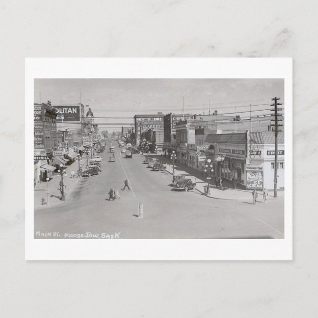 Main St., Moose Jaw, Saskatchewan Vintag Postkarte (Vorderseite)