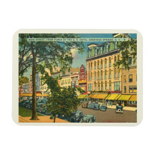 Main St, Saratoga Springs NY Vintage Postkarte Magnet