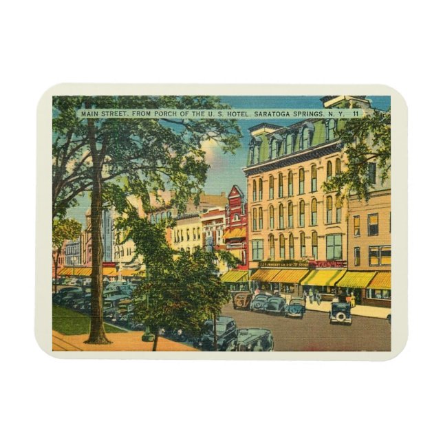 Main St, Saratoga Springs NY Vintage Postkarte Magnet (Horizontal)