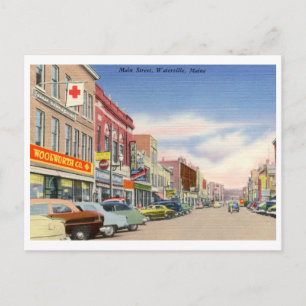 Main St. Waterville, Maine Vintag Postkarte