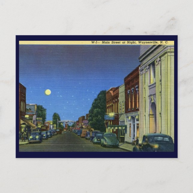 Main St., Waynesville NC Vintag Postkarte (Vorderseite)
