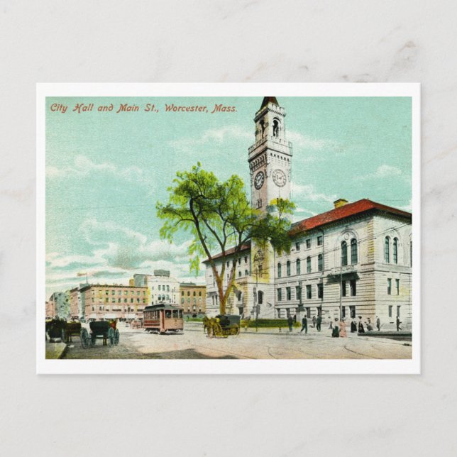 Main St., Worcester, MA Vintag Postkarte (Vorderseite)
