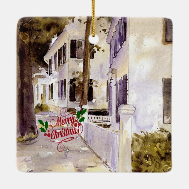 Main Street, Nantucket, Frohe Weihnachten Keramikornament (Rückseite)