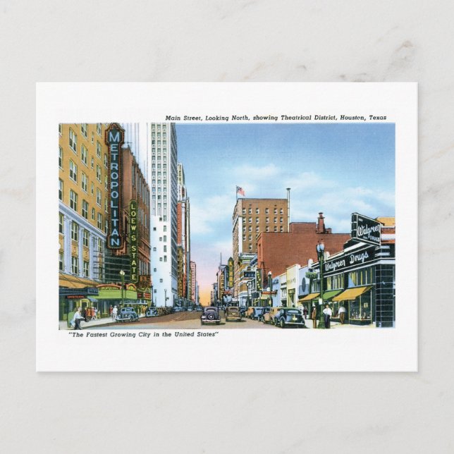Main Street, Theater District, Houston, Texas Postkarte (Vorderseite)