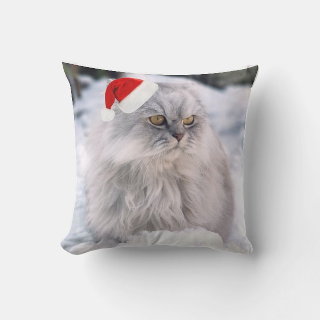 Maincoon Weihnachtskatze im Schneebaukissen Kissen (Vorderseite)