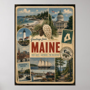 Maine Authentischer Vintage-Stil Poster