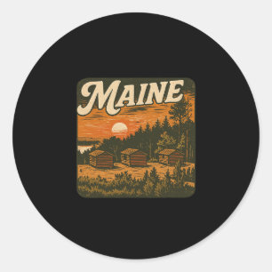 Maine Blockhütte Outdoor-Camping Natur-Enthusiast  Runder Aufkleber