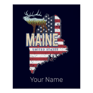 Maine Bundesstaat Vereinigte Staaten Karte Vintage Poster
