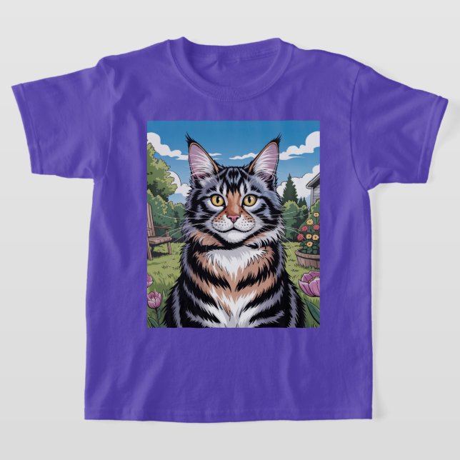 Maine Cat in Yard Lila T - Shirt (Ablage )