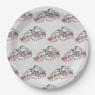 Maine Chickadee Bird Winter Weihnachtsschnee Pappteller