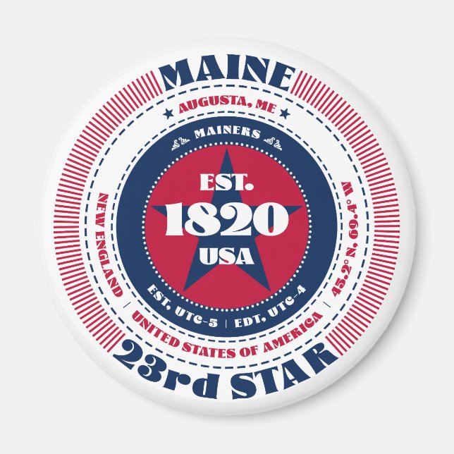 Maine Circle Typografie Souvenir Magnet (Vorne)