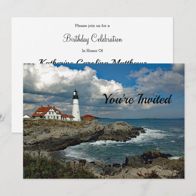 Maine Coast Lighthouse Geburtstag Einladung (Vorne/Hinten)
