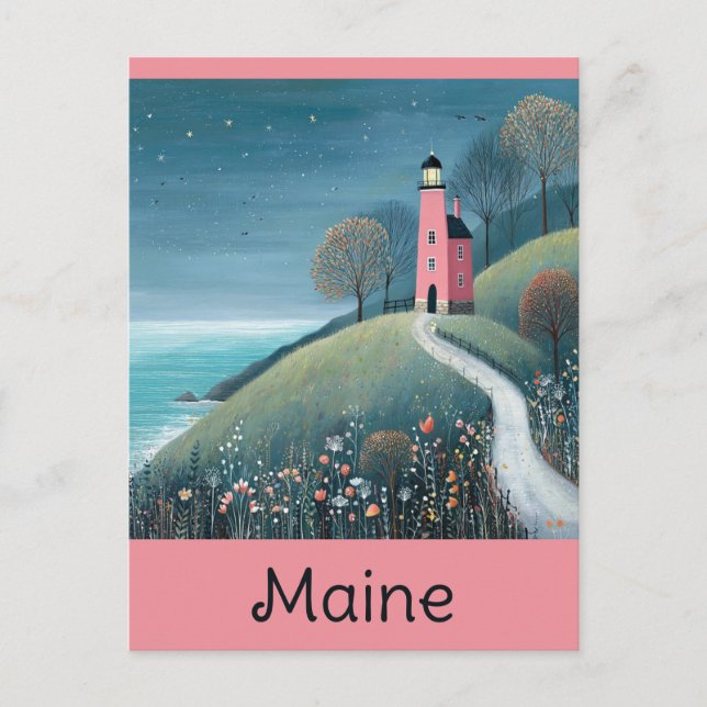 Maine Coast Lighthouse Wasserfarbenreise Postkarte (Vorderseite)