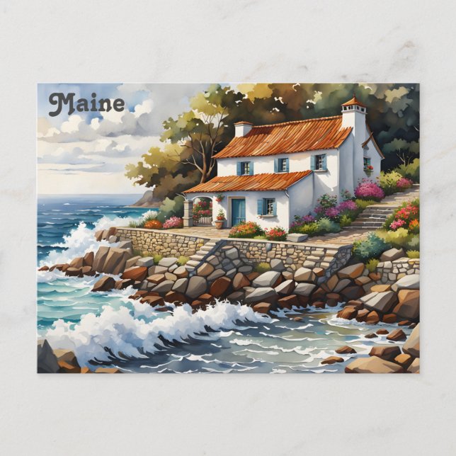 Maine Coast Watercolor Travel Postkarte (Vorderseite)