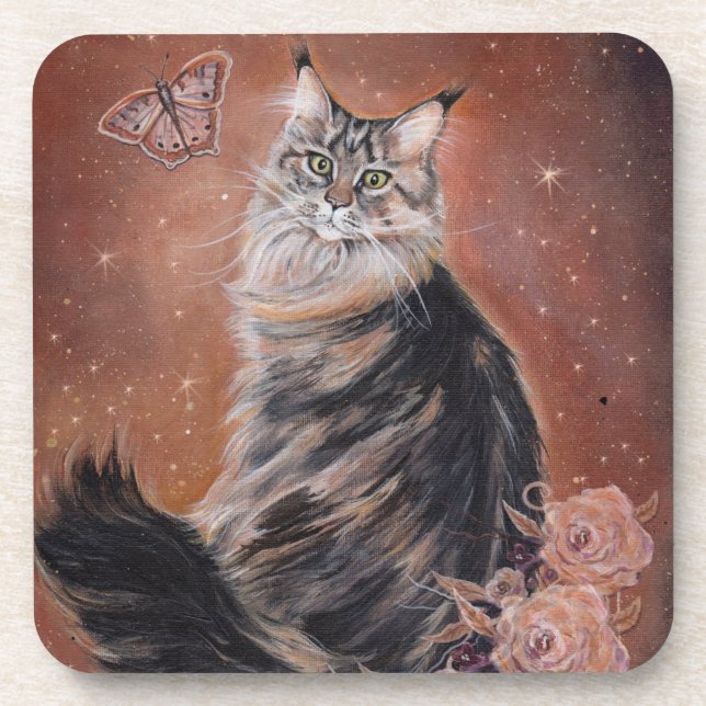 Maine Coon Cat Art von Renee Lavoie Getränkeuntersetzer (Vorderseite)