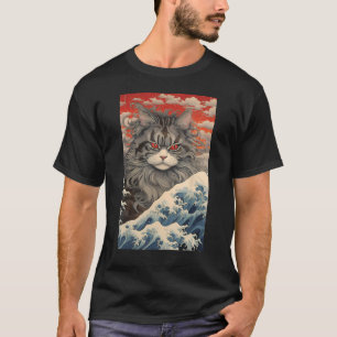 Maine Coon Cat Ästhetisch Japanisch Ukiyo e 1 T-Shirt