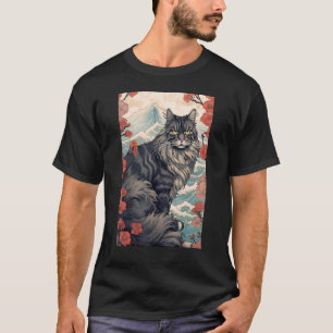 Maine Coon Cat Ästhetisch Japanisch Ukiyo e 5 T-Shirt